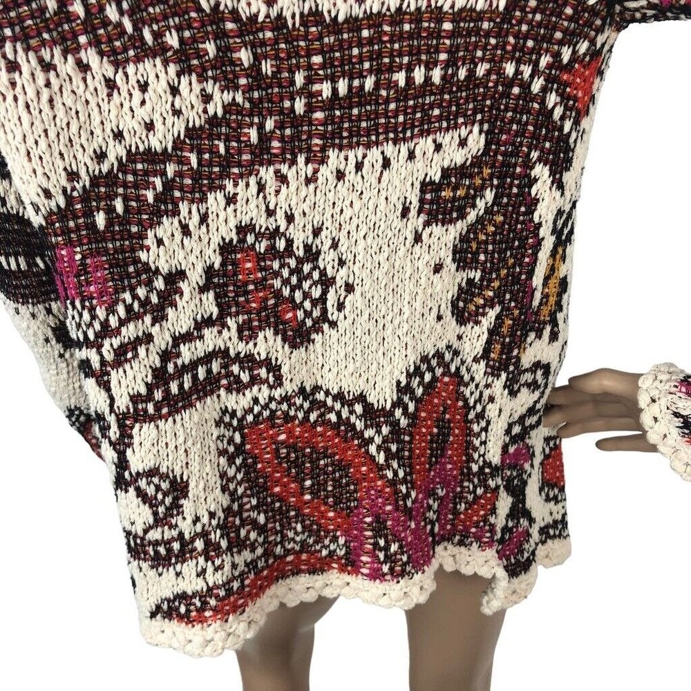 Moth Anthropologie Chunky Knit Cardigan Womens S Multicolor Floral Open Sweater - Picture 7 of 9